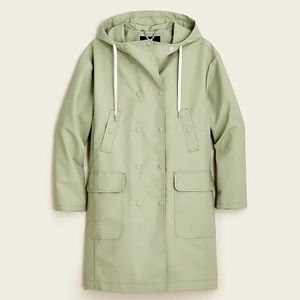 NWOT J. CREW Pistachio Hooded Double-Breasted Rain Jacket SMALL